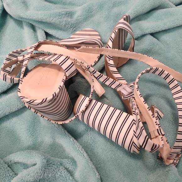Charlotte Russe Shoes - White & Blue-Stripped, Strappy Heels
